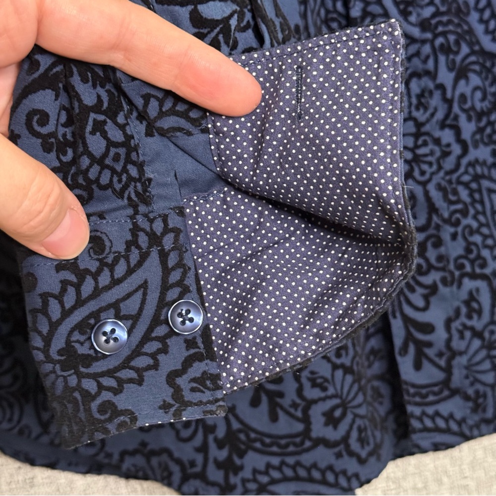 Kilburne Finch Men's Blue Floral Paisley Velvet Button Down Dress Shirt Size‎ XL - Picture 5 of 6